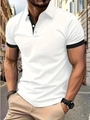 Men's slim fit white polo shirt with contrasting black ribbed collar and buttoned placket - S / 白色黑色拼接(G32P412)