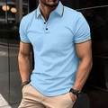 Men's light blue short sleeve polo shirt with tricolor striped collar and ribbed cuffs - S / Light Blue Multicolor Stripes (G32P448)
