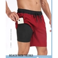 Détail du short de bain bordeaux pour homme avec doublure noire et poche téléphone - XS / Bordeaux