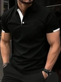 Men's slim fit black polo shirt with white contrast collar and button placket detail - S / 黑色白色拼接(G32P429)