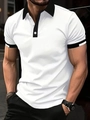 Slim fit men's white polo shirt with black contrast collar and buttoned ribbed cuffs - S / 白色黑色拼接修身(G32P424)