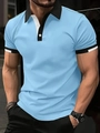 Slim fit men's polo shirt in light blue with contrast ribbed collar and button placket - S / Light Blue Black and White Patchwork (G32P426)