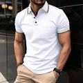 Slim fit white men's polo shirt with navy and yellow tipped collar and ribbed sleeves - S / White Navy and Yellow Stripes (G32P452)