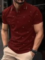 Men's slim fit dark burgundy polo shirt with white diamond print and grey striped collar - S / 深酒红菱形印花(G32P455)