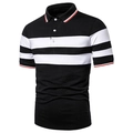 Men's black short-sleeve polo shirt with black and white stripes and red trim details - S / Black with Black and White Wide Stripes