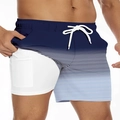 Detailansicht der 2-in-1 Herren-Badeshorts mit blauem Farbverlauf und Handytasche - XS / Blaue Verlaufstreifen
