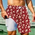 Detail der Herren Badeshorts in Rot mit Totenkopfmuster und Handytasche im Innenfutter - XS / Rot Totenkopf Druck