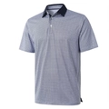 Men's navy blue geometric pattern short sleeve Polo shirt with contrast collar - Blue White Geometric (HD-DZPL24)