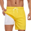 Detail der gelben 2-in-1 Herren-Badeshorts mit weißem Innenfutter und Handytasche - XS / Hellgelb