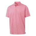 Men's short sleeve polo shirt in red and white with lobster pattern and side slit - Red White Lobster (HD-DZPL35)