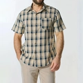 Men's summer short sleeve plaid shirt in beige with chest pocket and classic buttons - S / Yellow Grid (HD-DS902)