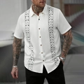Men's white short sleeve shirt with black vertical abstract print and classic collar - S / White Abstract Bohemian Print (HD-DS903)