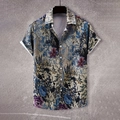 Close-up of floral print short sleeve shirt with vintage patterns and cuffed sleeves - S / Vintage Floral Print (HD-DS904)