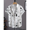 Dettaglio della camicia a maniche corte con linee geometriche nere e etichetta della taglia M - S / Tops / Stampa Linee Geometriche Bianca (HD-DS909-Bianco)