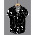 Dettaglio della camicia a maniche corte da uomo con motivi geometrici e bottoni - S / Tops / Stampa Geometrica Astratta Nera (HD-DS909-Nero)