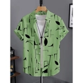 Dettaglio camicia a maniche corte verde chiaro con stampe astratte e cravatta tipo bolo - S / Tops / Verde (HD-DS909)