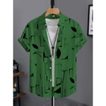 Dettaglio camicia verde a maniche corte con motivi geometrici e t-shirt bianca interna - S / Tops / Verde Scuro (HD-DS909)