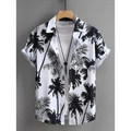 Dettaglio della camicia estiva a maniche corte con stampa a palme bianche e nere da uomo - S / Tops / Stampa palme bianco e nero (HD-DS911)