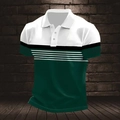 Men's slim fit polo shirt with white, black, and green color block striped design - S / Tops / Green (HD-PL85)