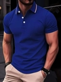 Marineblaues Herren Polohemd in Slim Fit Passform mit gestreiftem Kragen und drei Knöpfen - S / Königsblau