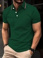 Dunkelgrünes Polo-Shirt für Herren mit gestreiftem Kragen und strukturierter Baumwolle - S / Grün