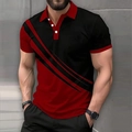 Dettaglio della polo slim fit da uomo con blocchi di colore rosso e nero e righe a coste - S / Stile a Righe Diagonali Giuntato / Rosso (HD-PL87)