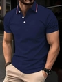 Polo bleu marine pour hommes avec col rayé contrasté et coupe ajustée élégante - S / Bleu Marine