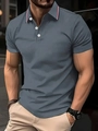 Détail du polo gris avec col à rayures tricolores et boutons blancs pour hommes - S / Gris