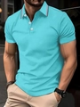 Détail d'un polo homme bleu sarcelle avec col côtelé et accents de rayures rouges et blanches - S / Bleu ciel