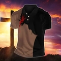 Dettaglio polo da uomo slim fit con motivo religioso a corona di spine e colori a contrasto - S / Stile con Motivo Corona di Spine Religiosa / Caffè (HD-PL86)