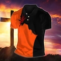 Detail of slim fit polo shirt with crown of thorns graphic and orange contrast stitching - S / Tops / Orange (HD-PL86)