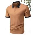 Schmal geschnittenes Herren-Poloshirt in Warmbraun mit schwarzen Kontrastbündchen - S / Khaki