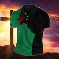 Detail of slim fit polo shirt with rib stripe and cross silhouette at sunset background - S / Tops / Green (HD-PL86)