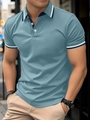Men's slim fit polo shirt with ribbed stripe collar and contrasting sleeve cuffs - S / Blue