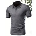 Détail de la texture chinée grise du polo pour hommes avec col rayé contrasté - S / Gris clair