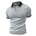 Schmal geschnittenes Herren-Poloshirt in Hellgrau mit kontrastierendem gestreiftem Kragen - S / Hellgrau