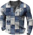 Schmal geschnittenes Langarm-Poloshirt für Herren mit blauem Denim-Muster und Knopfleiste - 3XL / Oberteile / Blau Weiß Denim Floral (HJ-1225-052)