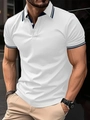 Slim fit men's white polo shirt with navy ribbed striped collar and three-button placket - S / White