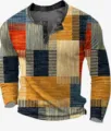 Herren Langarm-Polohemd mit orange-blauem Vintage-Karo-Muster und Knopfleiste am Kragen - 3XL / Oberteile / Orange Blau Gelb Grau Karo (HJ-1225-053)