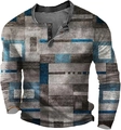 Herren Langarm-Polohemd mit grau-blauem 3D-Geometriemuster und Knopfleiste am Rundhals - 3XL / Oberteile / Grau Blau Braun Geometrischer Block (HJ-1225-056)
