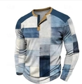 Herren Langarm-Poloshirt mit blau-grauem 3D-Karomuster und Knopfleiste am Ausschnitt - 3XL / Oberteile / Blau Weiß Grau Karo (HJ-1225-054)
