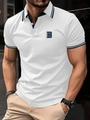 Detailed view of the ribbed polo collar and Brooklyn embroidery on white cotton fabric - S / White (Letter B Style)