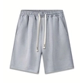 Men's plus size light grey casual drawstring shorts with comfortable elastic waistband - Gray