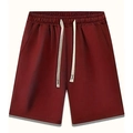 Men's plus size burgundy drawstring shorts with elastic waistband and side pockets - Red
