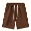 Men's plus size brown casual drawstring shorts with elastic waist and side pockets - Brown