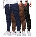 Dettaglio della vita con coulisse e polsini a coste sui jogger da uomo tinta unita - 3XL / Blu Marino + Caffè