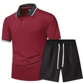 Set sportivo estivo da uomo con polo rosso scuro e pantaloncini neri casual - S / Rosso + Nero