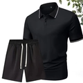 Completo casual da uomo con polo nera e pantaloncini con bordi bianchi a contrasto - S / Nero + Nero