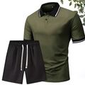 Completo sportivo da uomo con polo verde militare e pantaloncini neri coordinati - S / Verde Militare e Nero