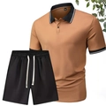 Dettaglio completo polo da uomo con colletto a contrasto e pantaloncini con coulisse - S / Cachi + Nero